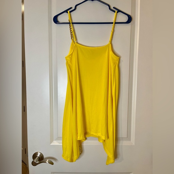 Michael Kors Yellow Cami Tank w/ Asymmetric Hem Gold Chain Detail Size M - Picture 4 of 4